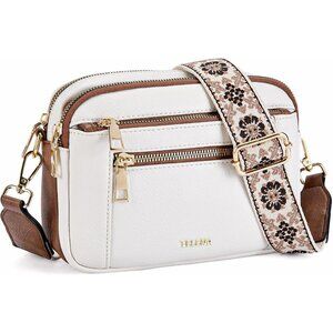 Telena Women Beige With Brown Leather Shoulder Handbags With Adjustable Strap